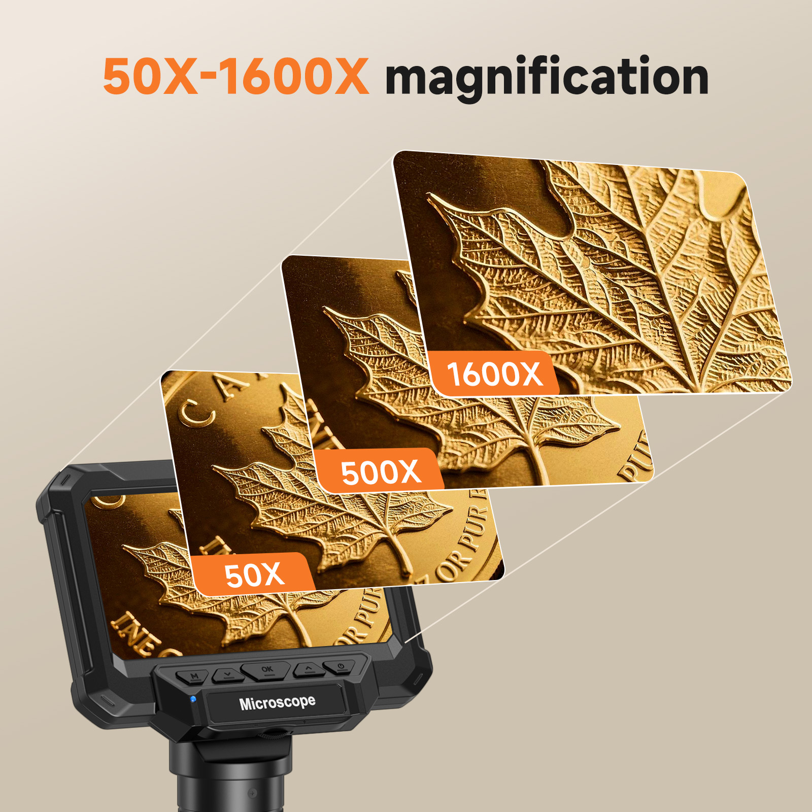 AliExpress Digital Microscope with 4.3inch IPS Screen 1600X Coin Mirroscope with Lights 1920P HD Video Microscope for PCB, Coins, Plants, view 2