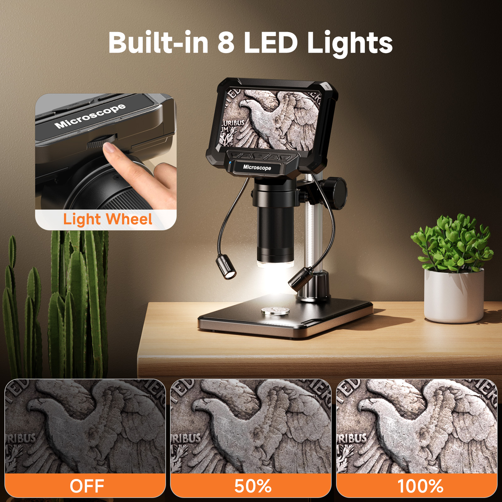 AliExpress Digital Microscope with 4.3inch IPS Screen 1600X Coin Mirroscope with Lights 1920P HD Video Microscope for PCB, Coins, Plants, view 4