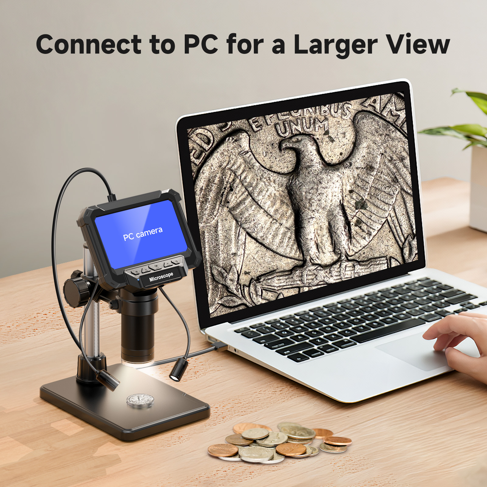 AliExpress Digital Microscope with 4.3inch IPS Screen 1600X Coin Mirroscope with Lights 1920P HD Video Microscope for PCB, Coins, Plants, view 6