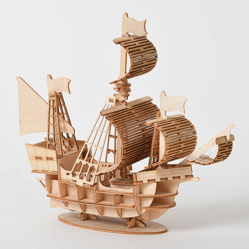 AliExpress DIY 3D Wooden Puzzle for Assembly Puzzle Laser Cutting Sailing Ship Biplane Steam Locomotive Train Toy DIY Kit for, view 3