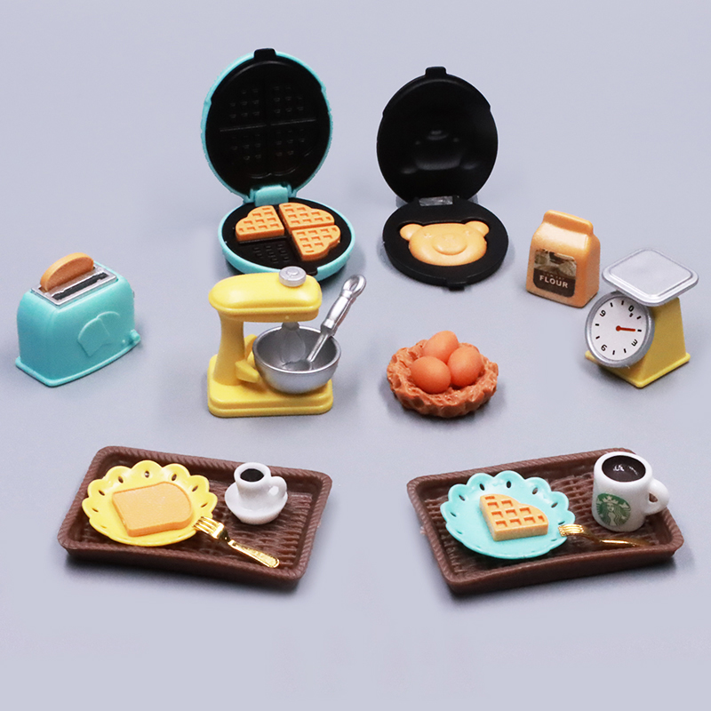 AliExpress DIY Dollhouse Bear Biscuits 1/12 Miniature Furniture Toaster Oven Mixer Electronic Scale Model Set Kitchen Toys For Girl Gift