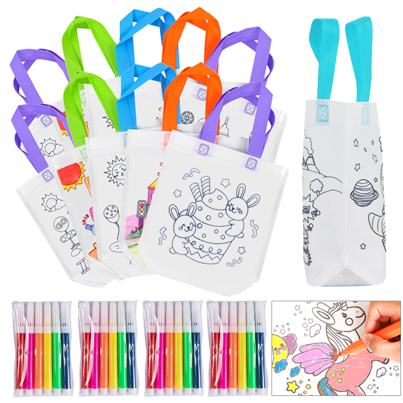 AliExpress DIY Graffiti Bags with Coloring Marker Painting Non-Woven Gift Bags For Kids Arts Crafts Color Filling Drawing Toys For Boy Girl