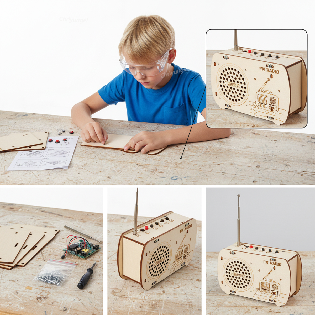 AliExpress DIY Wooden Radio Kit Retro FM Educational STEM Building Toy Science Experiment Kit 3D Puzzle Craft Birthday Gift for Kids Teens, view 3