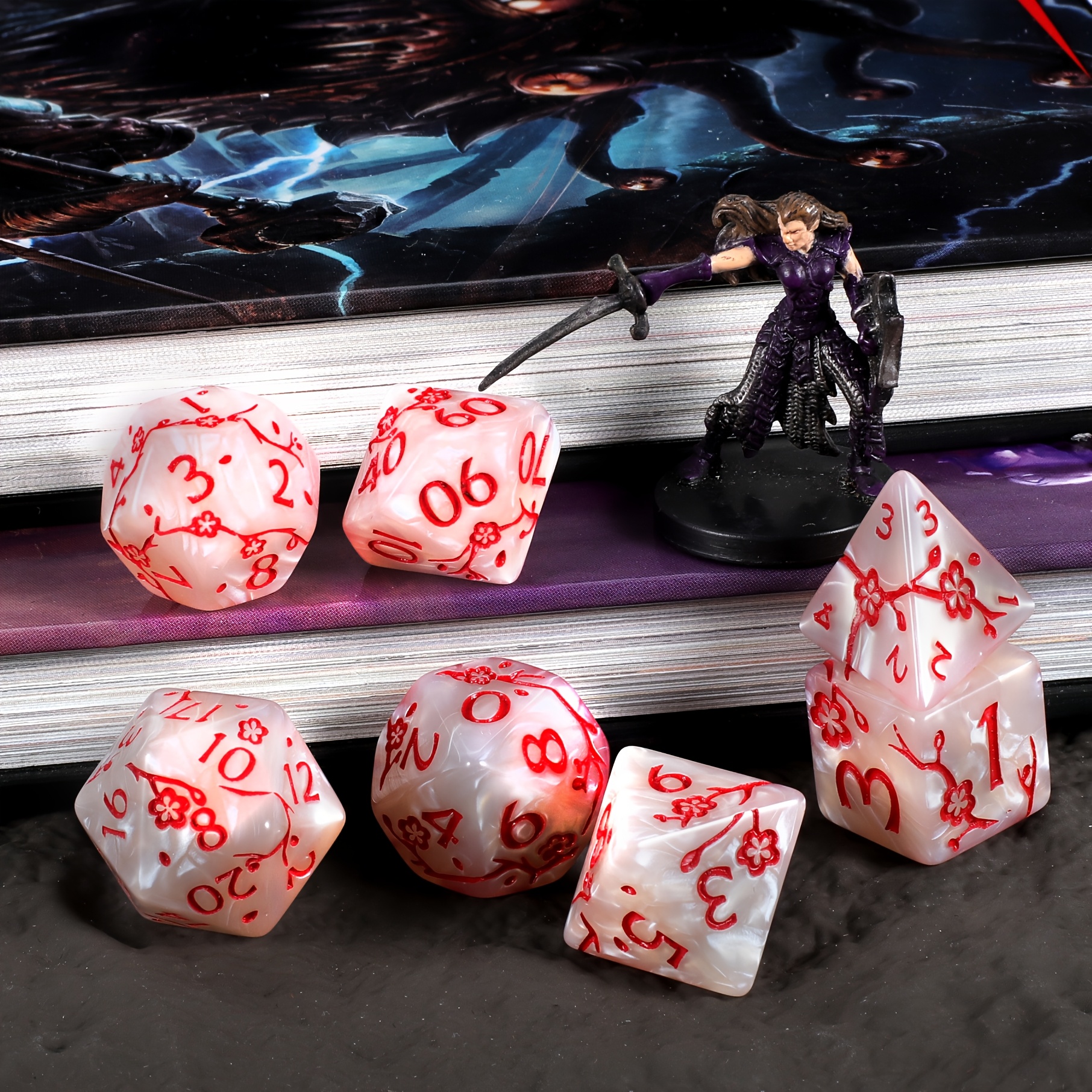 AliExpress DND Dice Set -7pc Plum Flower Polyhedral Dice for D&D RPG MTG Role Playing Table Party Games & DM & Dice Goblin, view 2