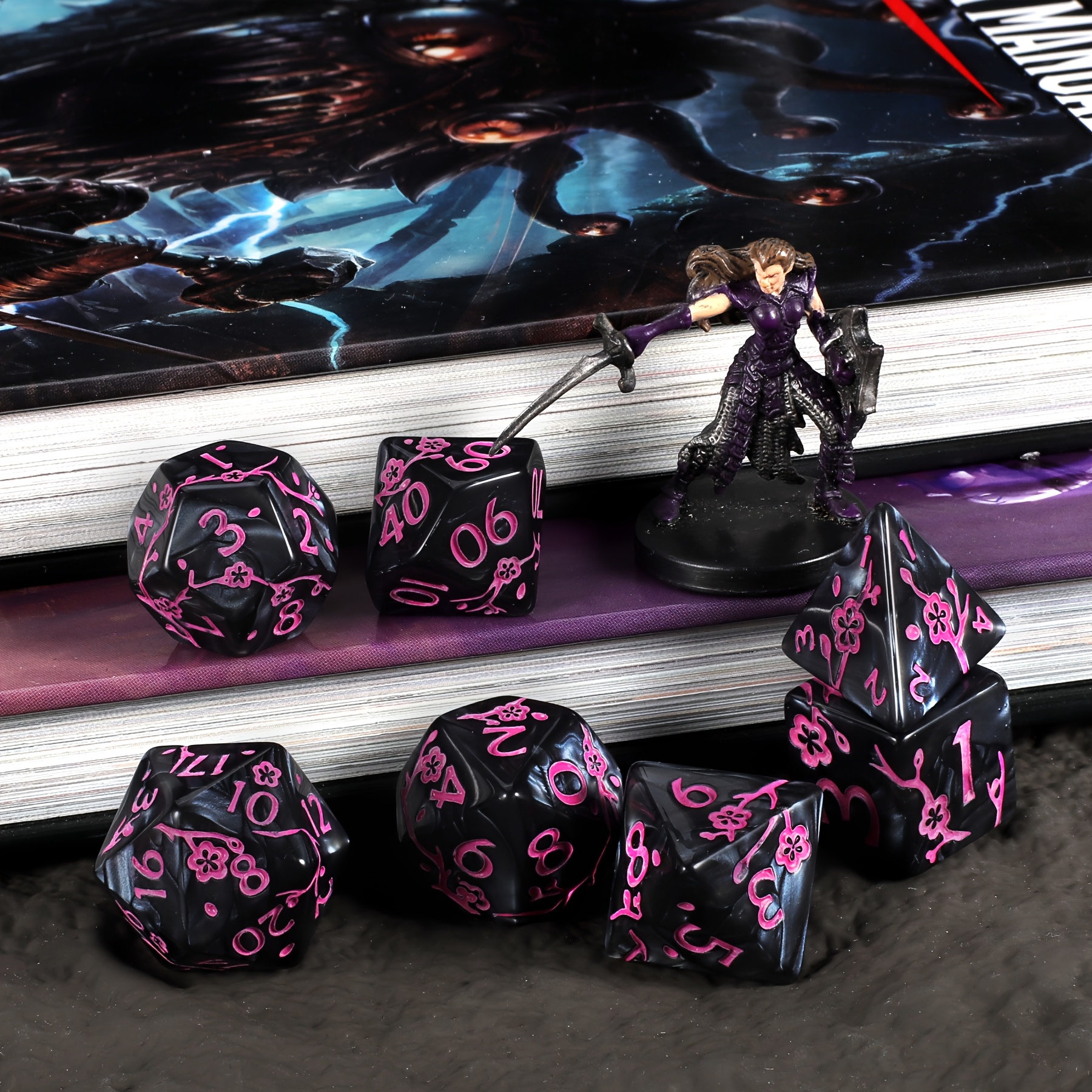 AliExpress DND Dice Set -7pc Plum Flower Polyhedral Dice for D&D RPG MTG Role Playing Table Party Games & DM & Dice Goblin, view 3