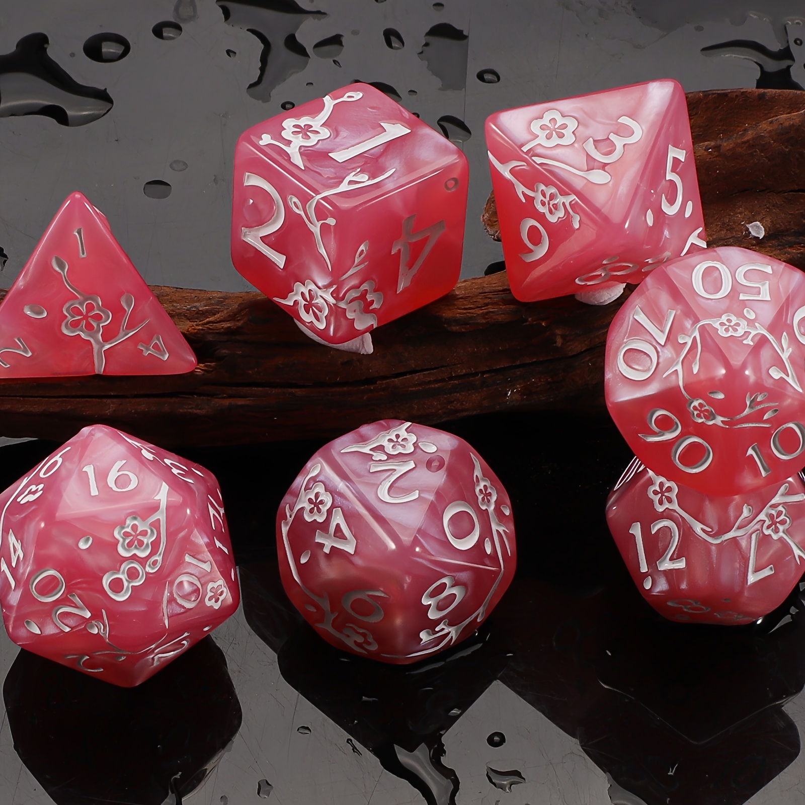 AliExpress DND Dice Set -7pc Plum Flower Polyhedral Dice for D&D RPG MTG Role Playing Table Party Games & DM & Dice Goblin, view 4