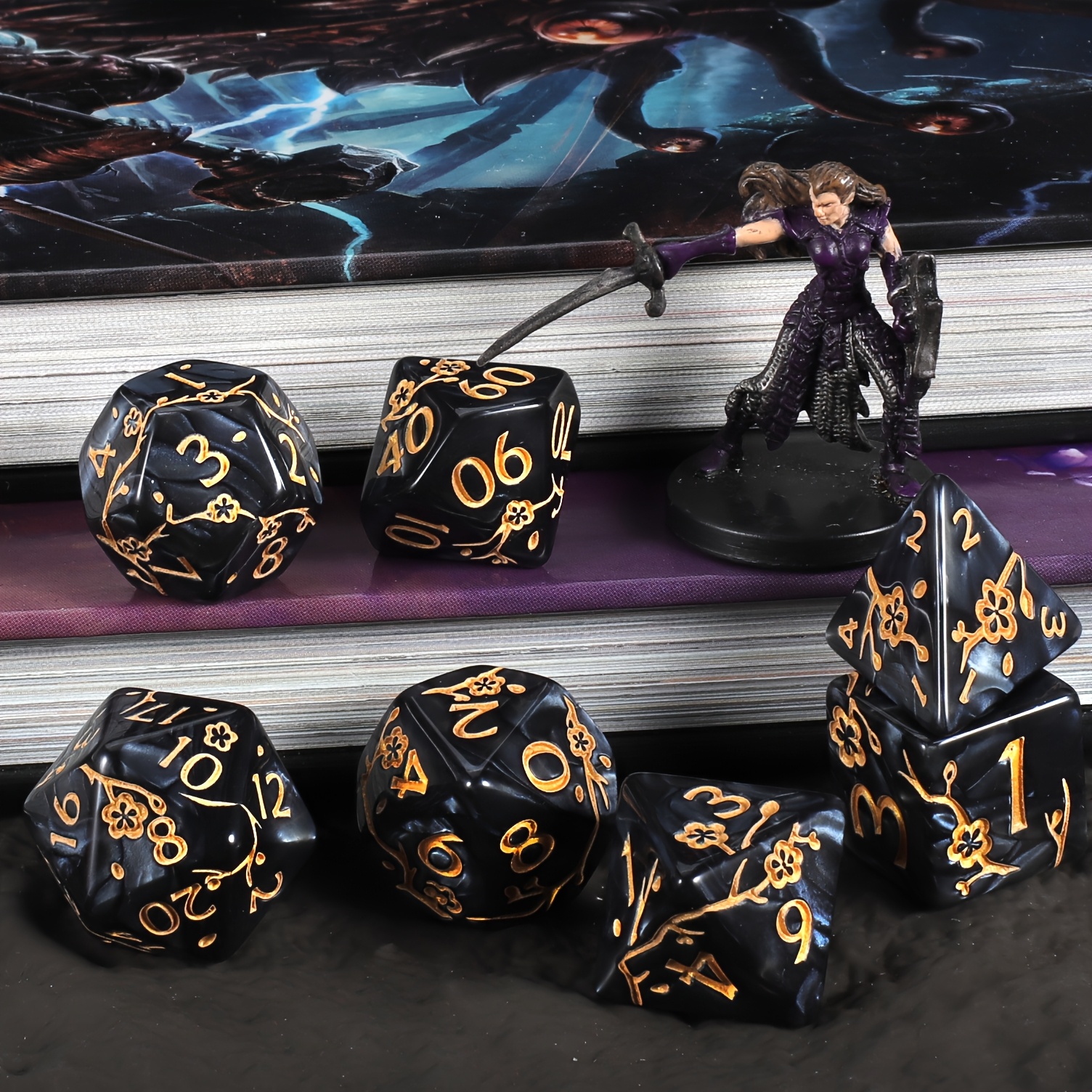 AliExpress DND Dice Set -7pc Plum Flower Polyhedral Dice for D&D RPG MTG Role Playing Table Party Games & DM & Dice Goblin, view 5
