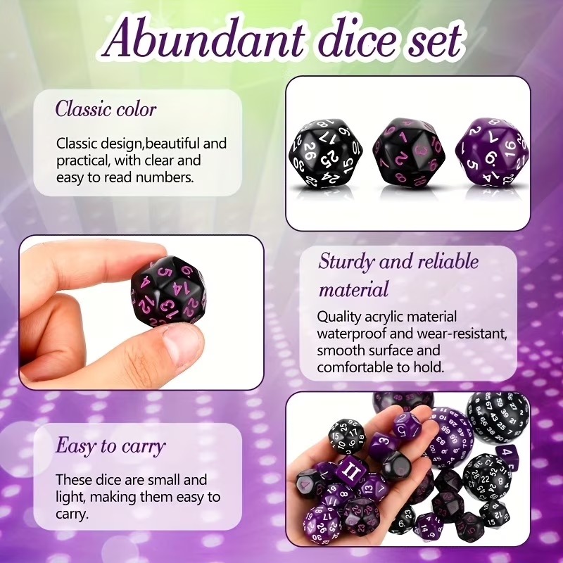 AliExpress DND Polyhedron D3-D100 Dice Set (15 Pieces) for Roleplaying Tabletop Game with Drawstring Pouch, view 5