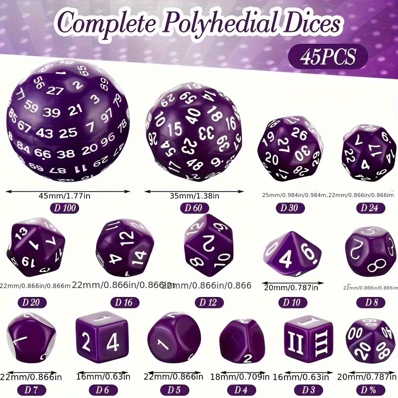 AliExpress DND Polyhedron D3-D100 Dice Set (15 Pieces) for Roleplaying Tabletop Game with Drawstring Pouch, view 6