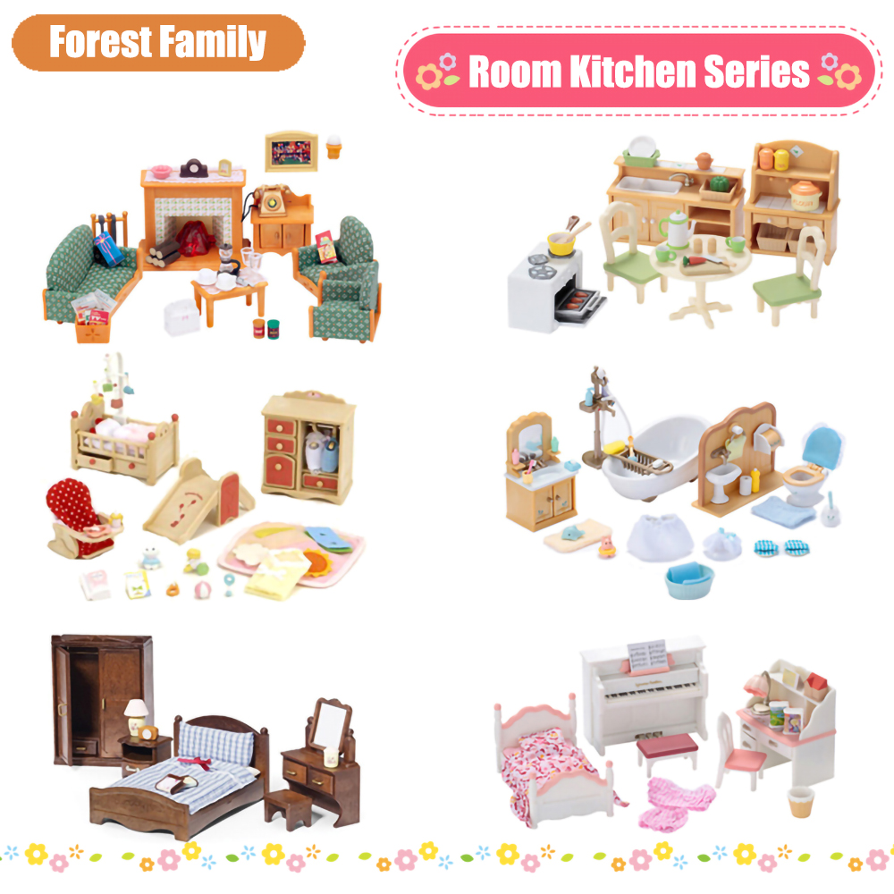 AliExpress Dollhouse Miniature Accessories 1/12 Forest Family Home Furniture Collection Set Kitchen Cooking Pots For Children Girls Gift