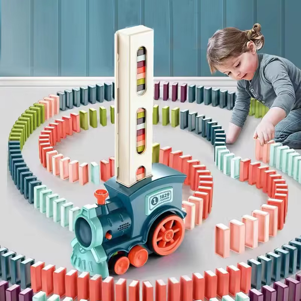 AliExpress Domino Train for kids Automatic Laying Electric Car Colorful Dominoes Set Brick Blocks Kits Games Educational Toys Girl Boy Gift