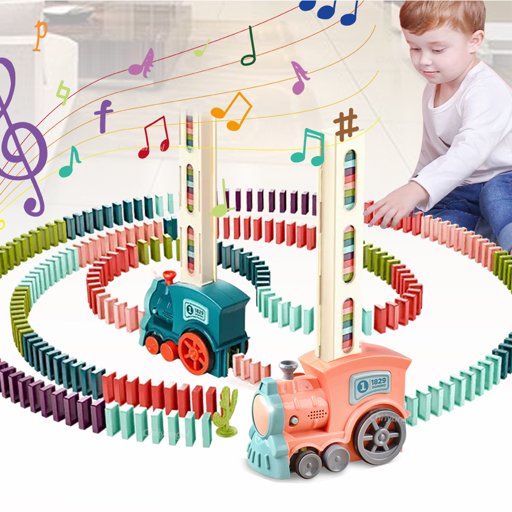 AliExpress Domino Train for kids Automatic Laying Electric Car Colorful Dominoes Set Brick Blocks Kits Games Educational Toys Girl Boy Gift, view 2