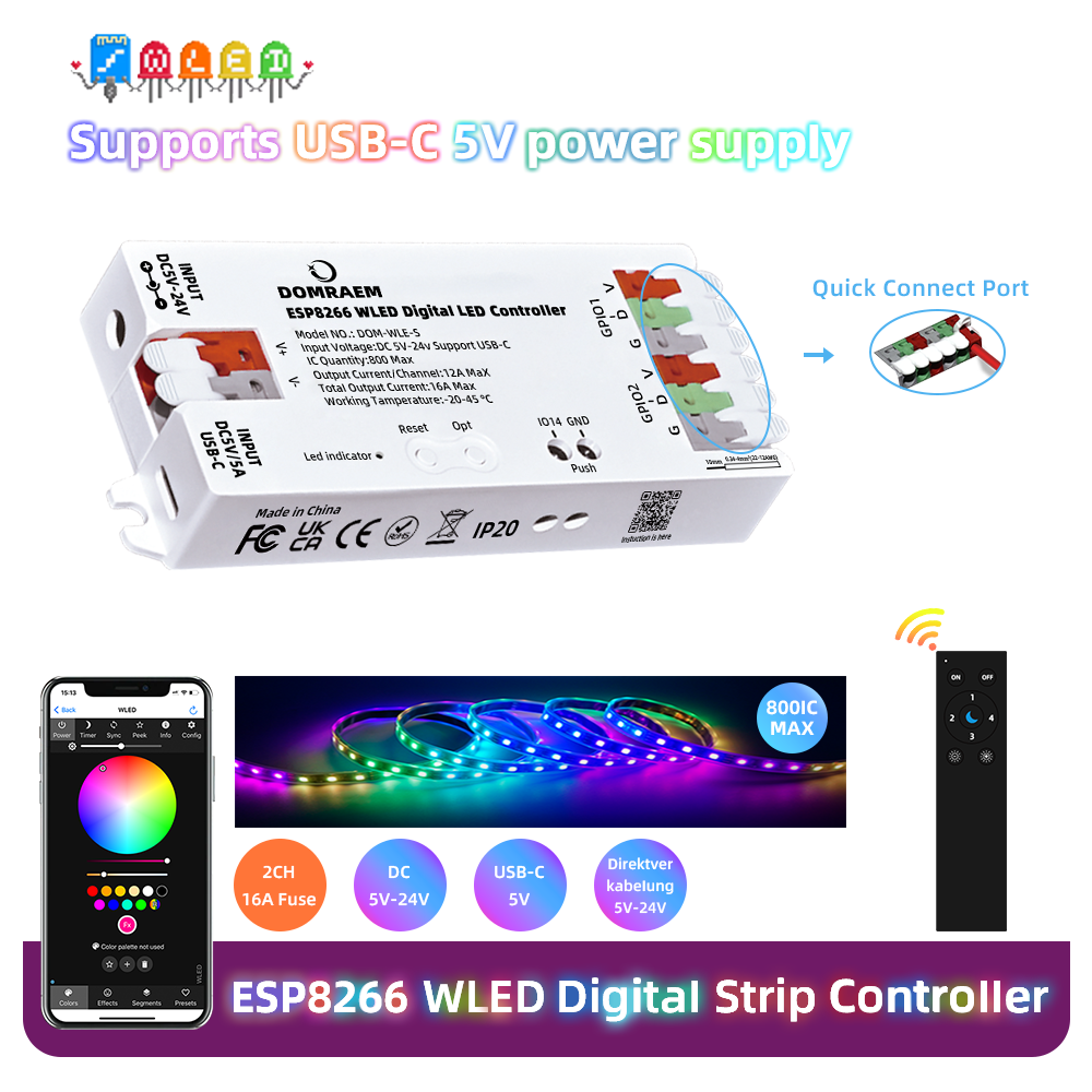 AliExpress DOMRAEM ESP8266 WLED USB-C LED Controller