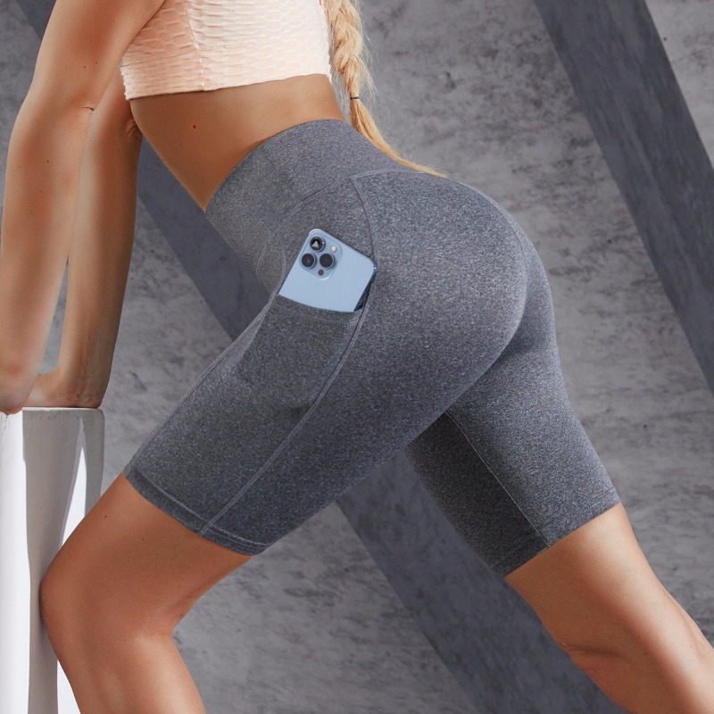 AliExpress Double Pocket Sports Shorts Women Elastic Slim Shorts Gym Exercise Running High Waist Shorts Muilticolor Yoga Fitness Shorts, view 3