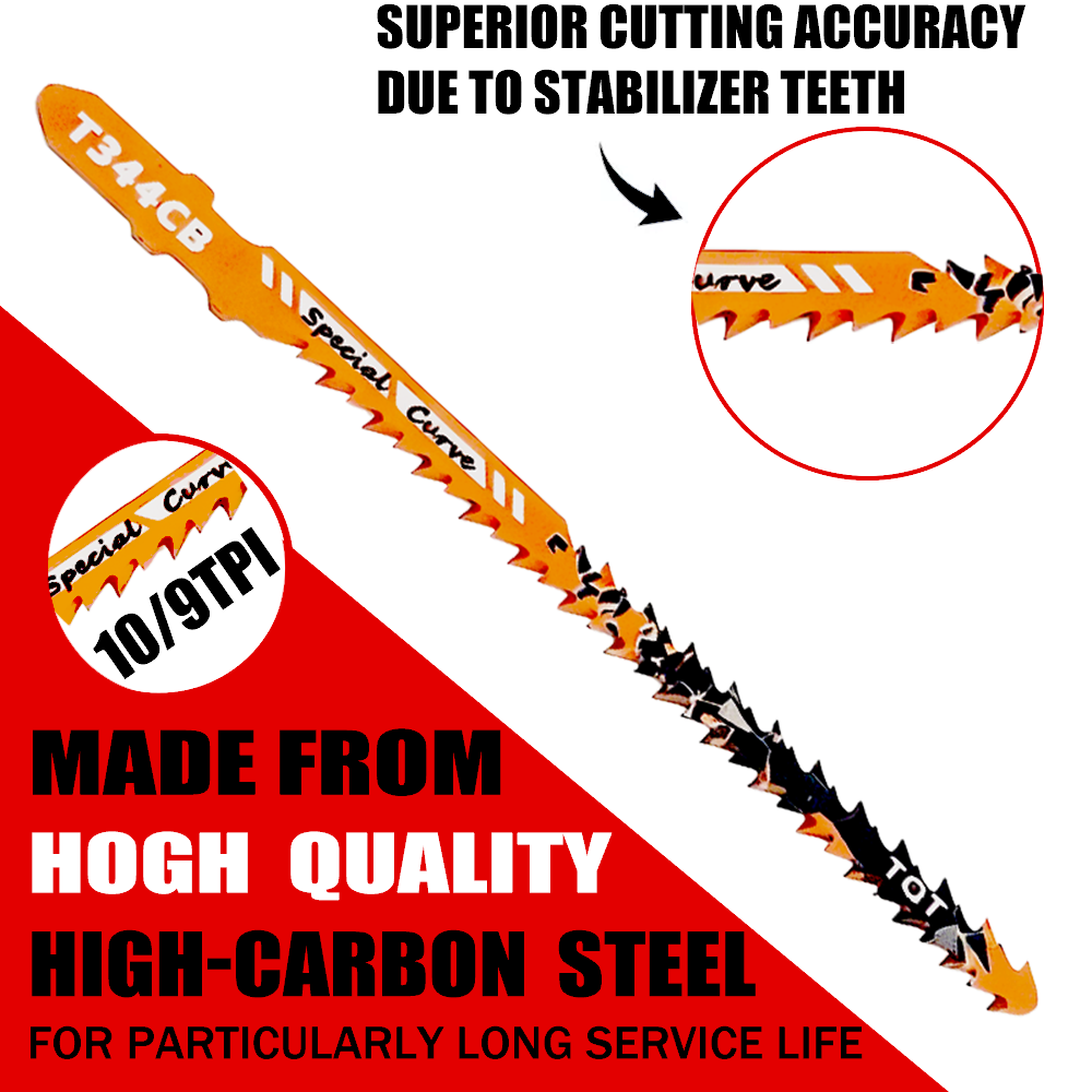 AliExpress Double-Sided Jigsaw Blades 10/9Tpi T344Cb for Efficient Curved Cutting, Wood & Plastic Saber Saw Blades Set for DIY & Carpenters, view 3