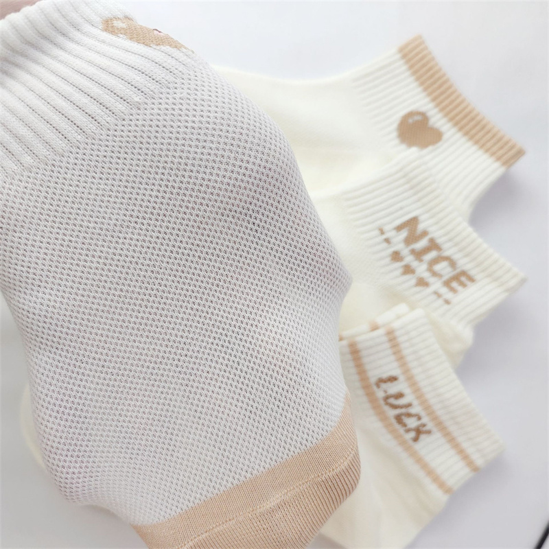 AliExpress Dreamlikelin 5pairs/Pack Spring Summer Women's Socks Cute Short Socks Korean Style Bear Smile Face Letters Print Ankle Socks, view 6