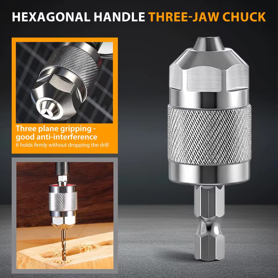AliExpress Drill Chuck Adapter Quick Change Pneumatic Drill Chuck 3-Jaw Hex Shank Chuck Professional Converter Hex Shank for Woodworking, view 4
