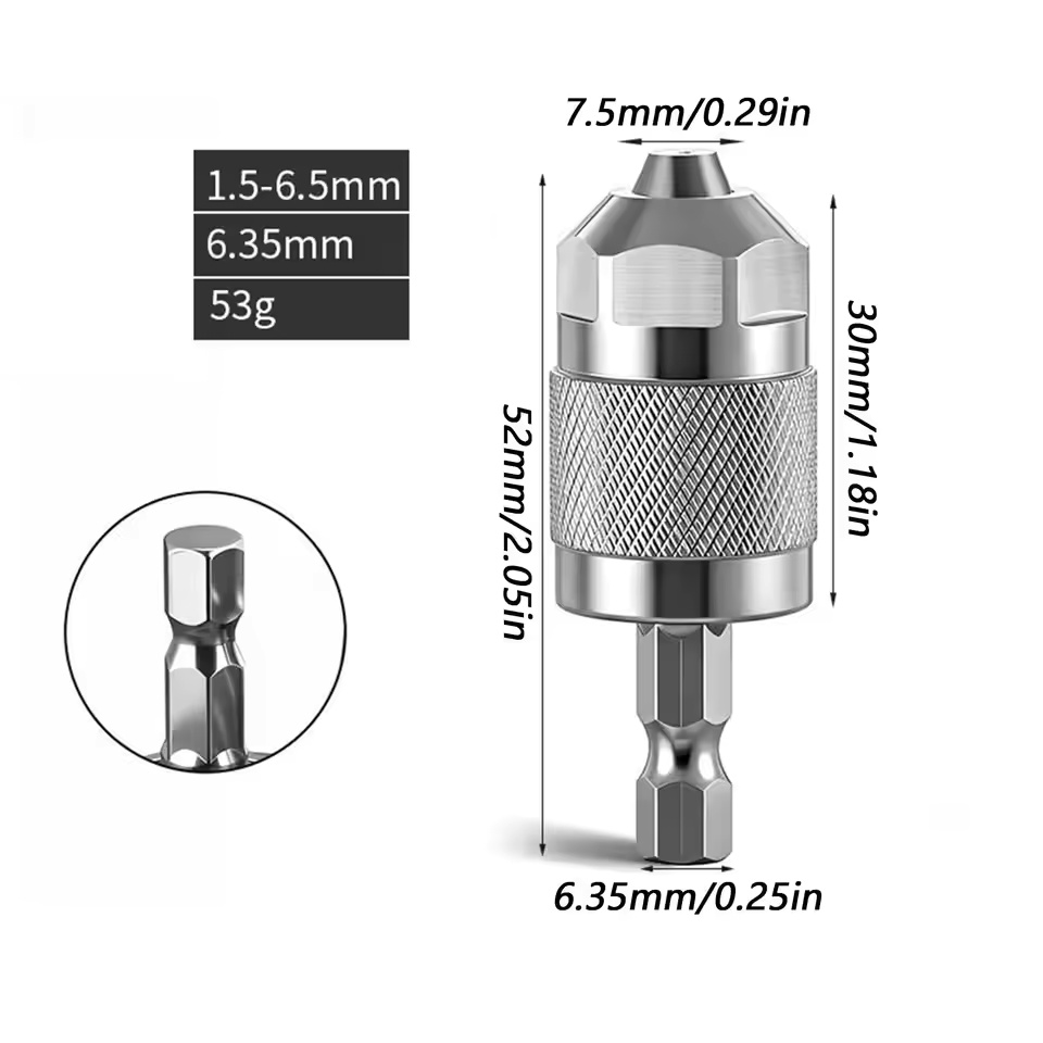 AliExpress Drill Chuck Adapter Quick Change Pneumatic Drill Chuck 3-Jaw Hex Shank Chuck Professional Converter Hex Shank for Woodworking, view 6