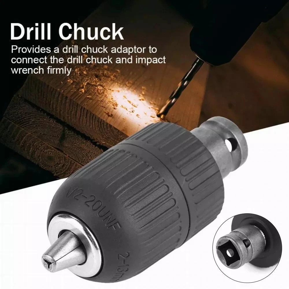 AliExpress Drill Chuck With 1/2inch Chuck Socket Square Female Adapter,1/2-20UNF Quick Grip Keyless Chuck 2mm~13mm(0.08"~0.51") Clamp Range, view 2