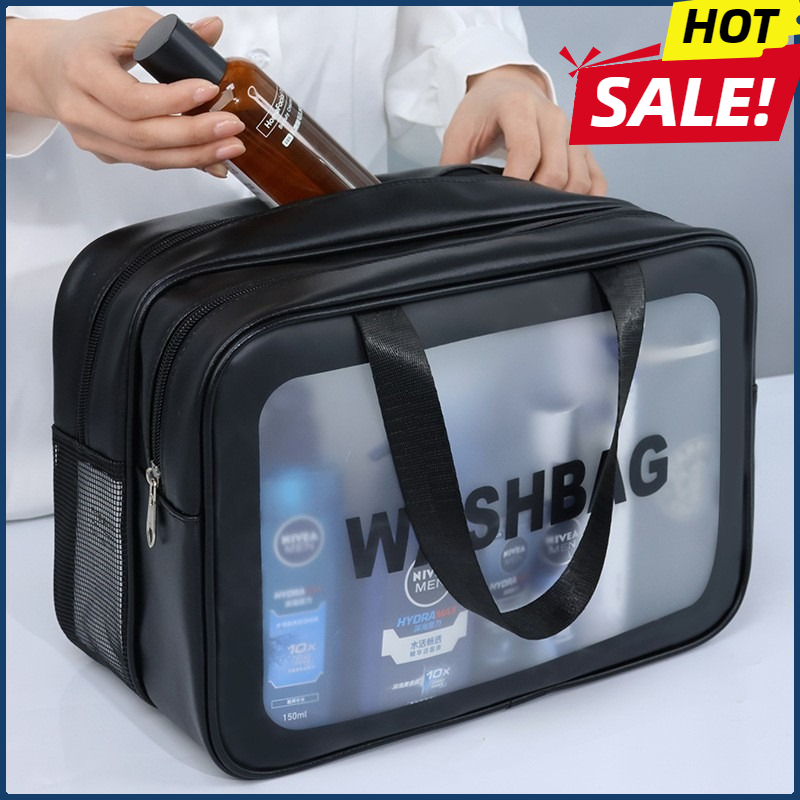 AliExpress Dry-wet separation double transparent PU makeup bag portable washing bag cosmetic storage bag travel fitness swimming essentials