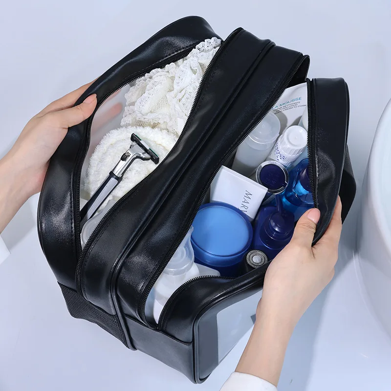 AliExpress Dry-wet separation double transparent PU makeup bag portable washing bag cosmetic storage bag travel fitness swimming essentials, view 3