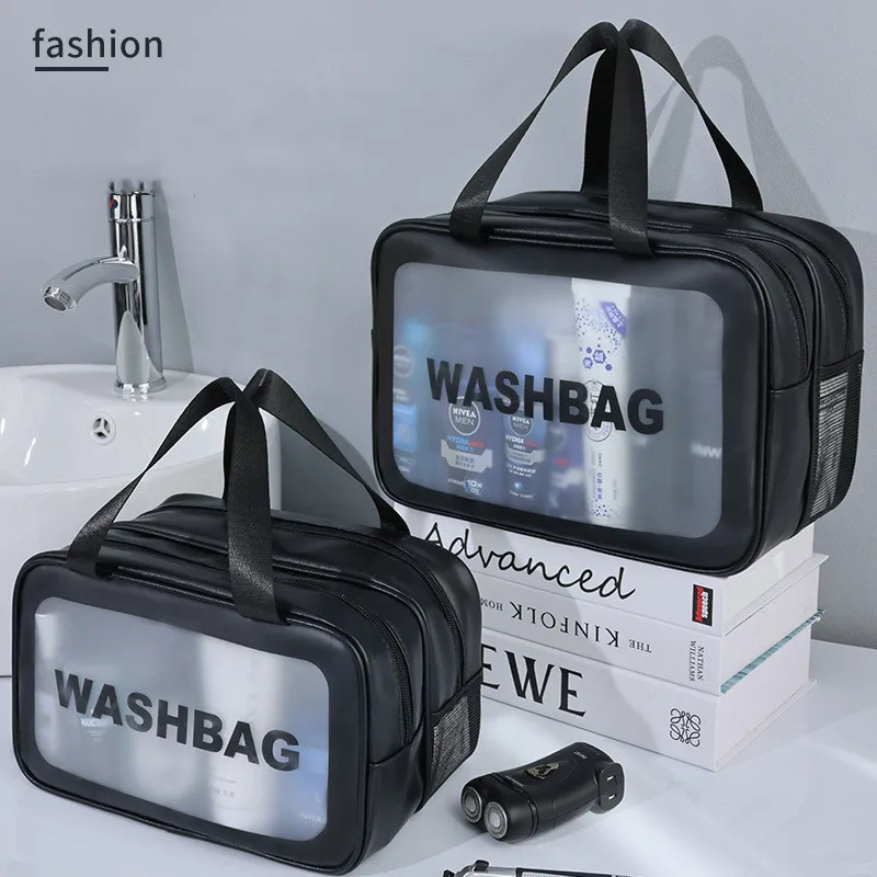 AliExpress Dry-wet separation double transparent PU makeup bag portable washing bag cosmetic storage bag travel fitness swimming essentials, view 4