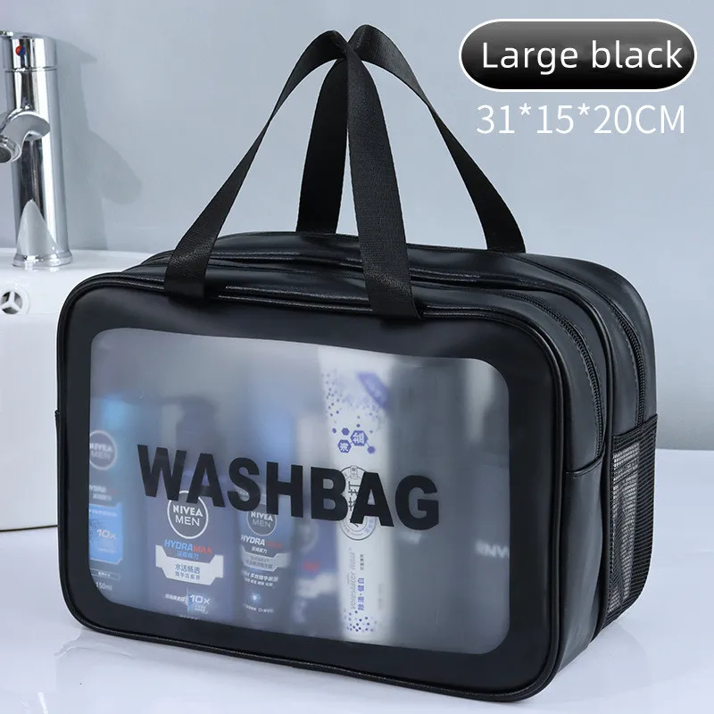AliExpress Dry-wet separation double transparent PU makeup bag portable washing bag cosmetic storage bag travel fitness swimming essentials, view 5