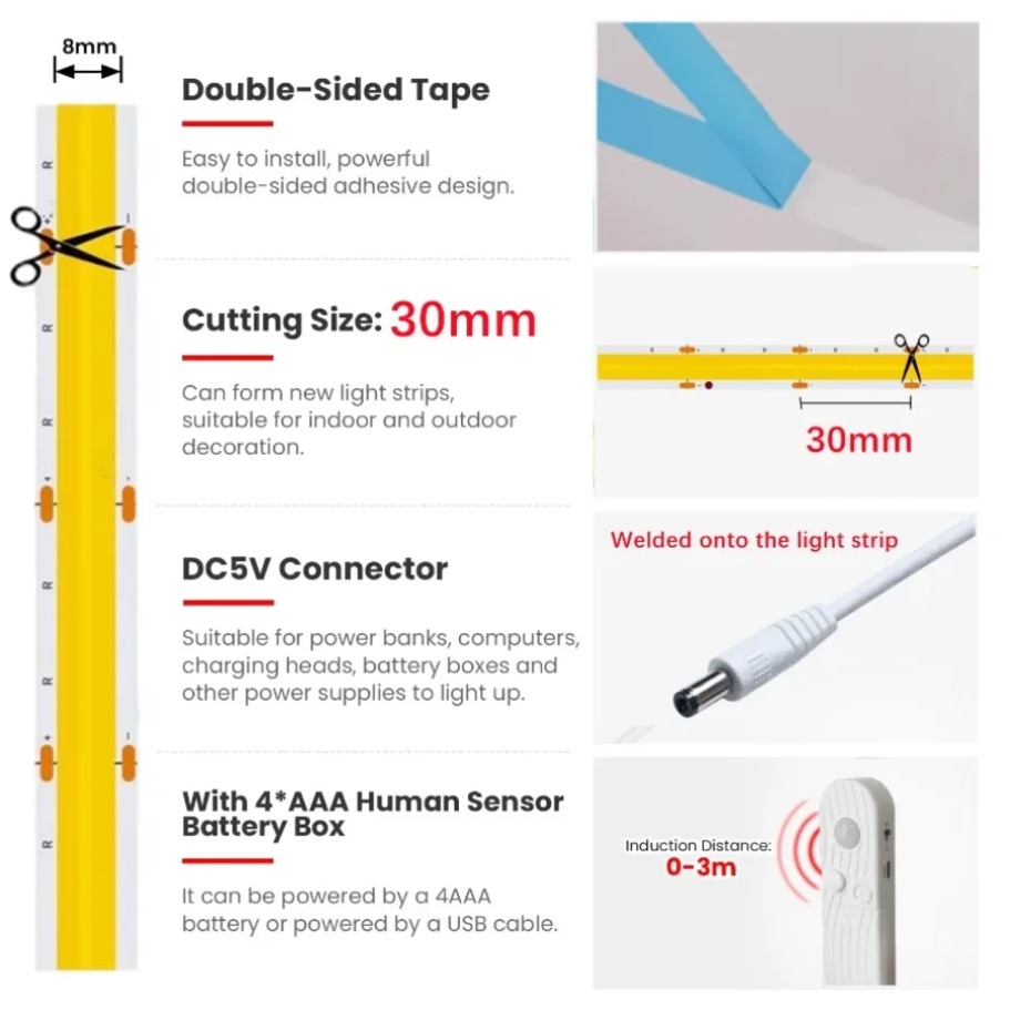 AliExpress Dual-Mode COB LED Strip Motion Sensor Night Light, view 3
