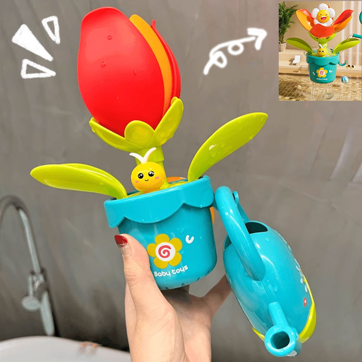 AliExpress Duck/Flower Shape Baby Bath Toy Play Water in Lion Waterwheel Children Fun in Shower Bathtub with Suction Cup in Kid Gift, view 6