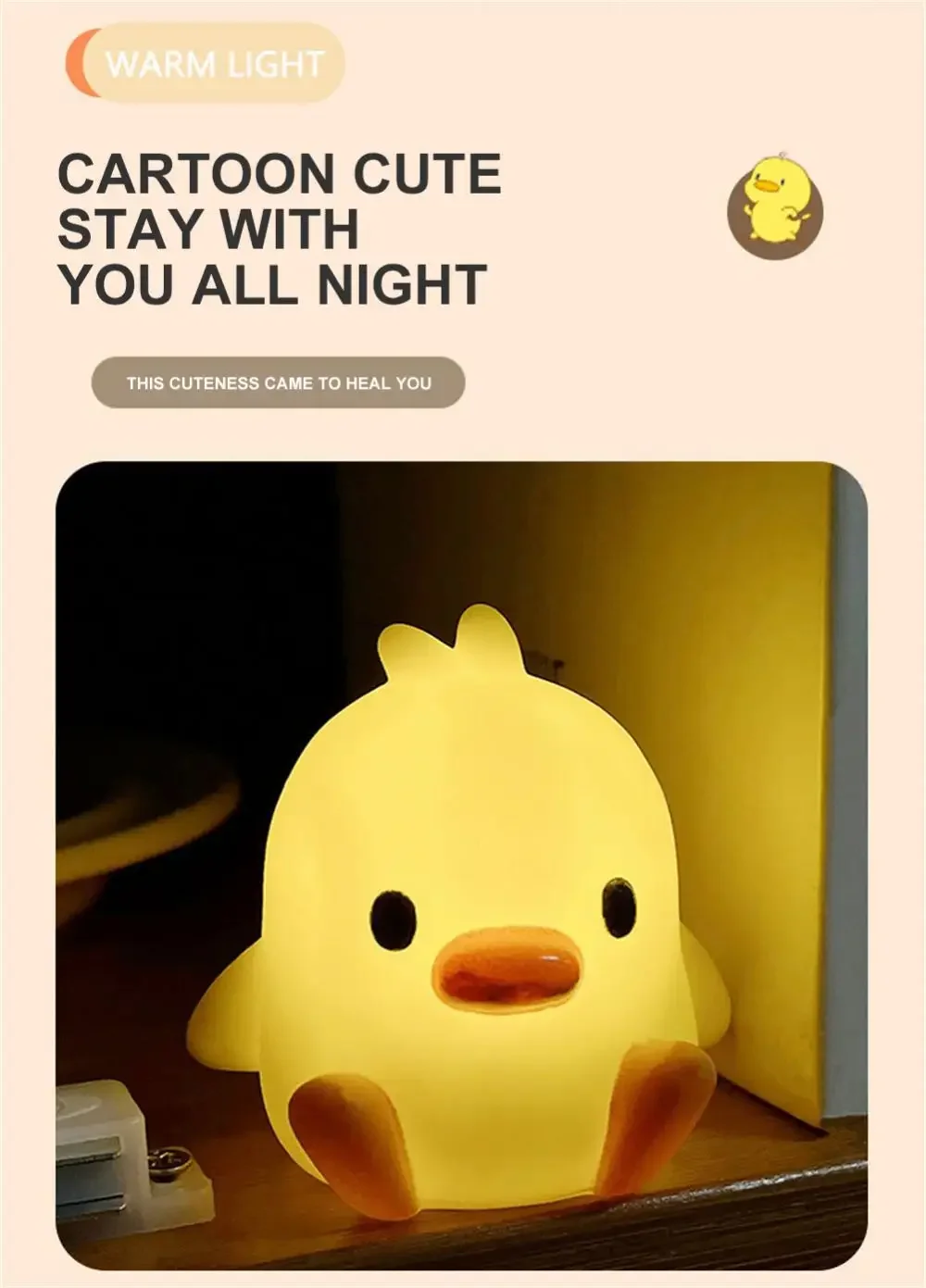 AliExpress Duck Night Light Bedroom Decoration Cute Cartoon Animal Night Light Christmas Gifts For Kids Room Bedside Sleeping Lamp, view 5