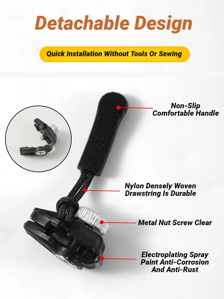 AliExpress Durable Metal Instant Zipper Puller DIY Removable Replacement Bad Buckle Zipper Head 3 Different Size Zipper Repair Kit, view 2