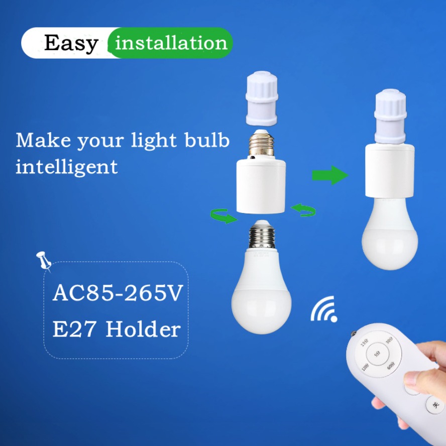AliExpress E27 60W Wireless Remote Control Smart Timer Switch Lamp Holder 110V 220V House Multi Light Switch Baby Room Bedroom Timer Switch, view 3
