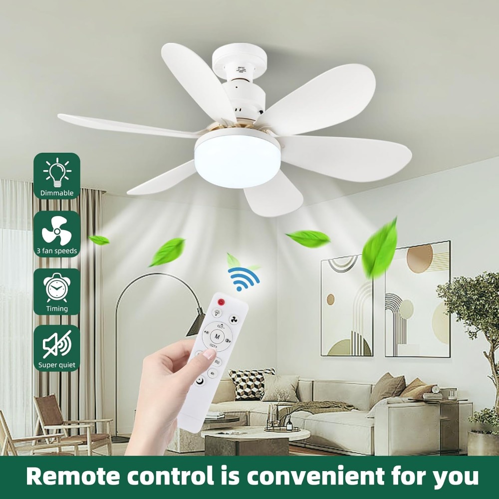 AliExpress E27 Base LED Ceiling Fan Light with Remote Control 85V-265V Voltage 3 Color Lights Dimmable Lamp for Living Room Home Decor, view 3