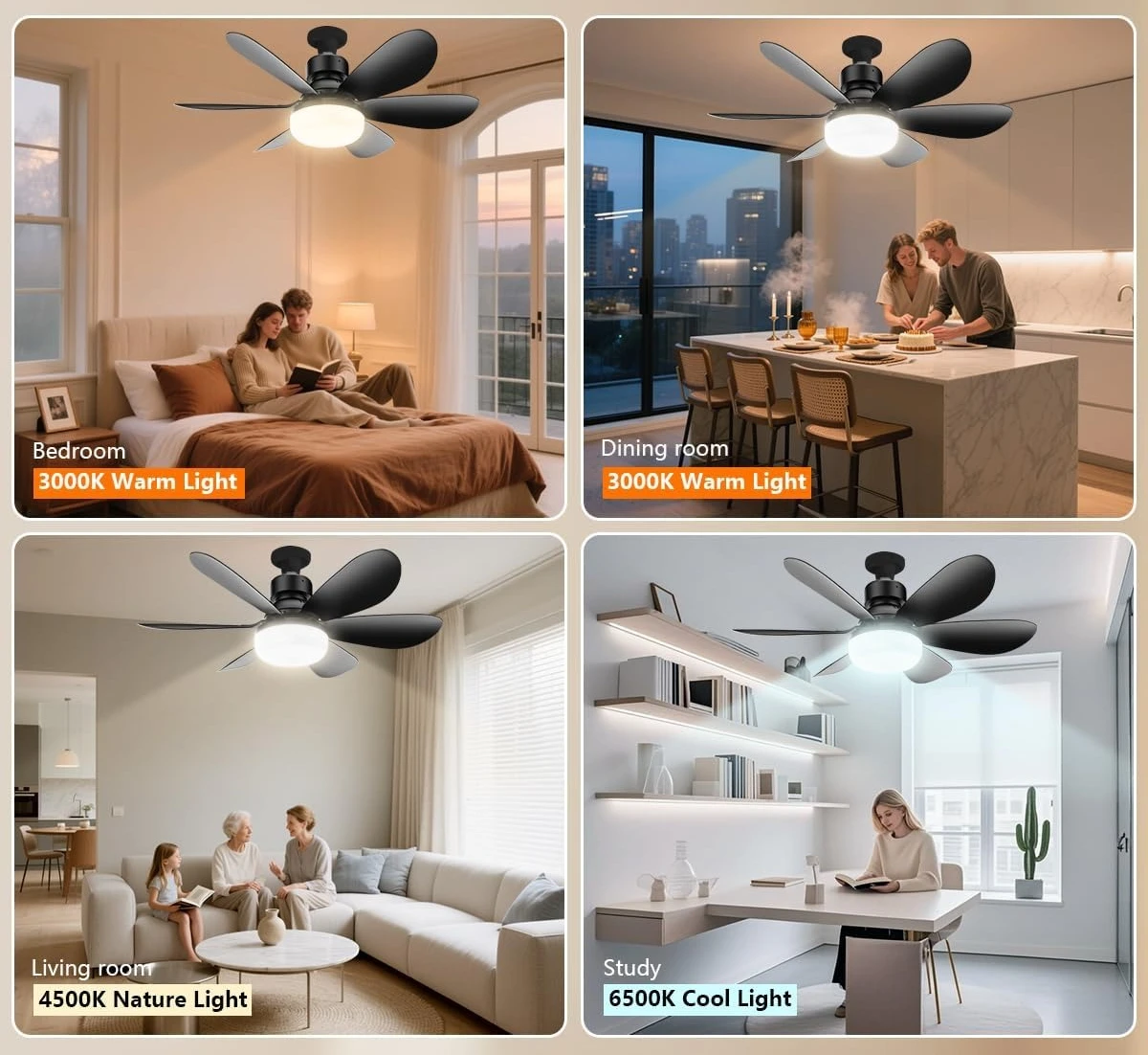 AliExpress E27 Base LED Ceiling Fan Light with Remote Control 85V-265V Voltage 3 Color Lights Dimmable Lamp for Living Room Home Decor, view 5