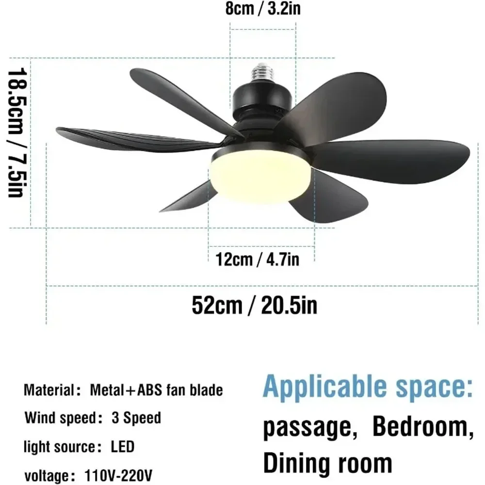 AliExpress E27 Base LED Ceiling Fan Light with Remote Control 85V-265V Voltage 3 Color Lights Dimmable Lamp for Living Room Home Decor, view 6