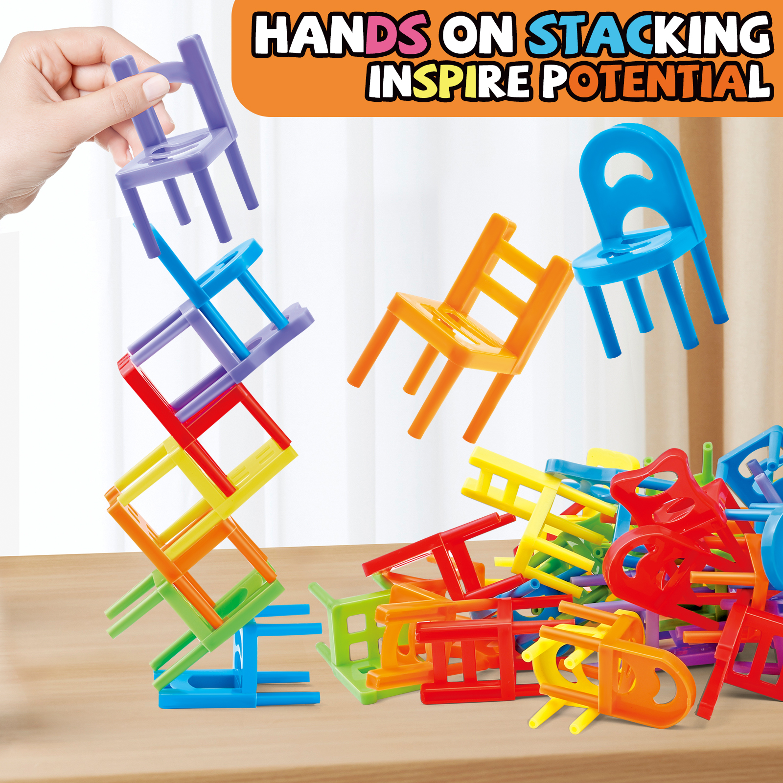 AliExpress Educational Toys,Chair Stacking Toy Set,Building Blocks Stacking Chairs,Random Colors/Styles,Parent-Child Gathering Interactive, view 3