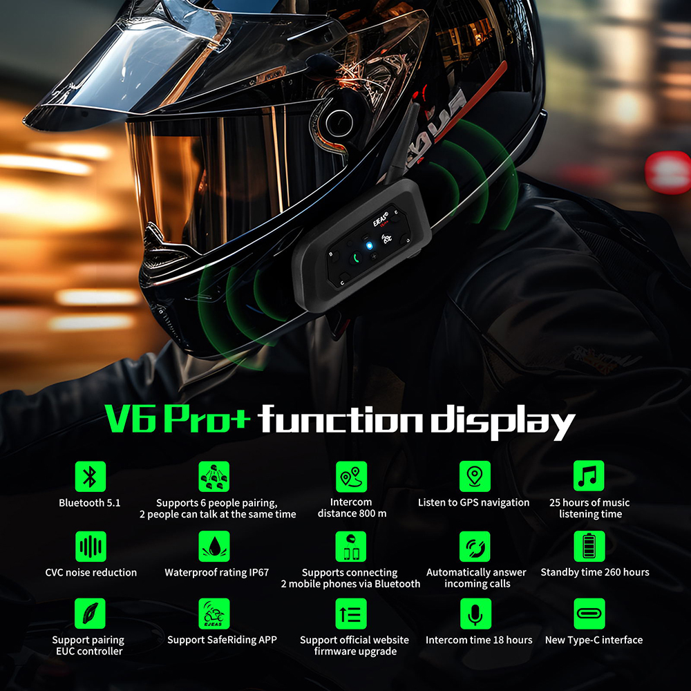 AliExpress EJEAS V6 PRO+/PLUS Motorcycle Helmet Bluetooth Walkie Talkie 6 Rider Distance 800 Meters Waterproof IP67, view 3