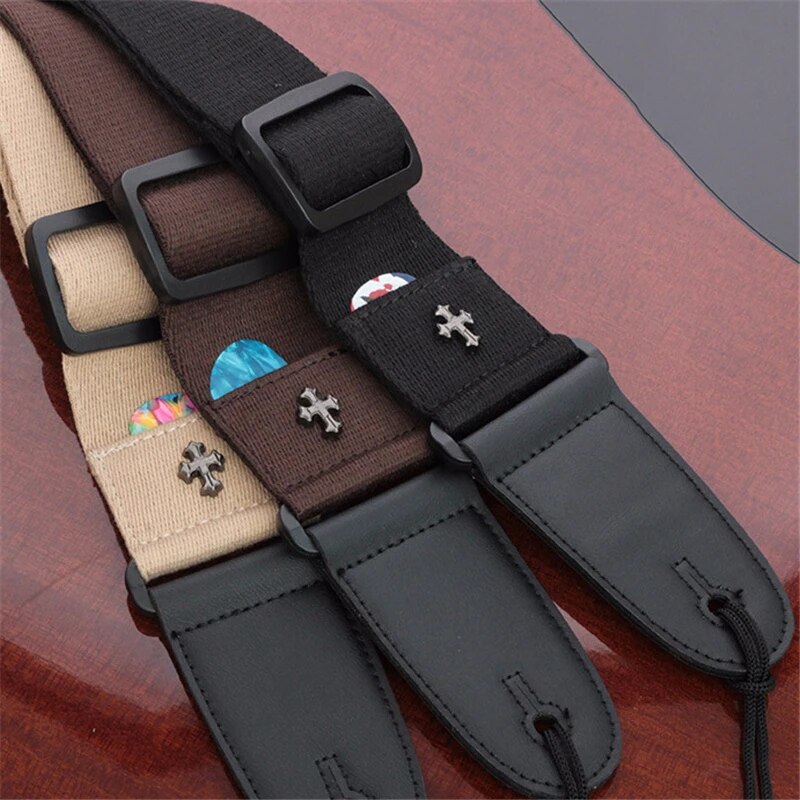 AliExpress Electric Guitar Strap Acoustic Folk Guitarra Belt Straps Vintage Cross Personality Guitar Straps Pick Pocket Guitar Accessories, view 3