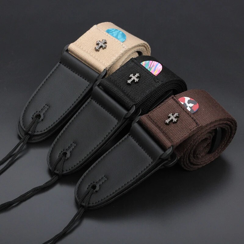 AliExpress Electric Guitar Strap Acoustic Folk Guitarra Belt Straps Vintage Cross Personality Guitar Straps Pick Pocket Guitar Accessories