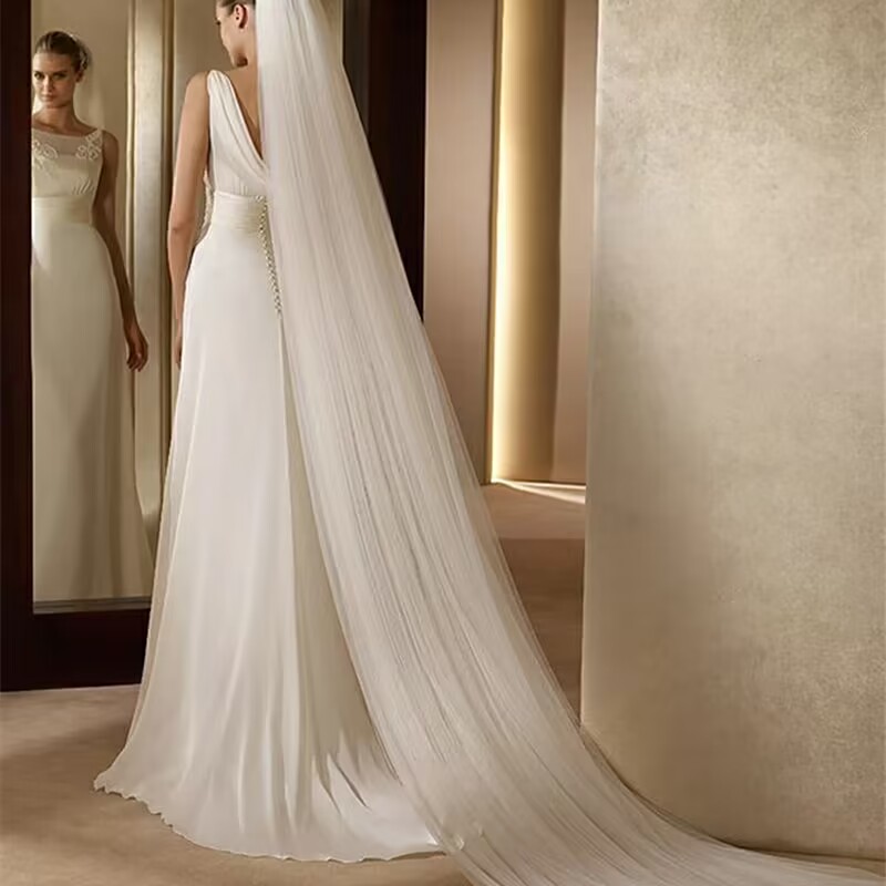 AliExpress Elegant Bridal Veil with Comb 3 Meter 1 Layer/2 Layer/3 Layer White Ivory Simple Bride Cathedral Veils Wedding Accessories, view 4