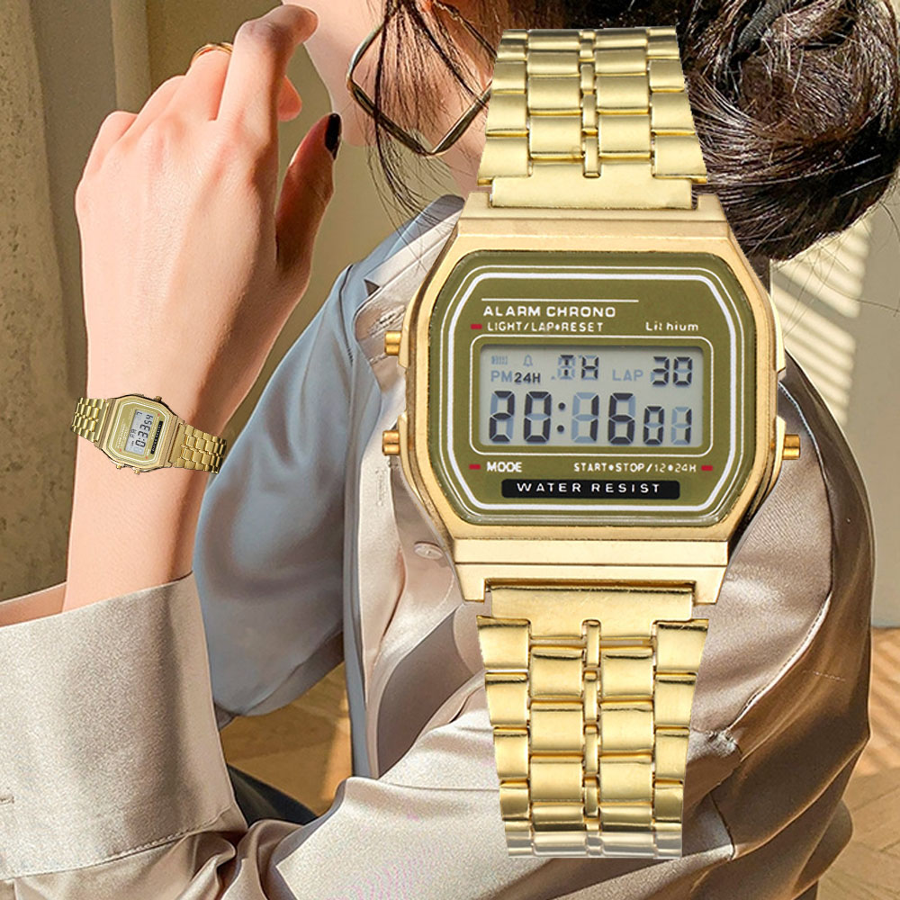 AliExpress Women's Gold Stainless Steel Digital Wristwatch