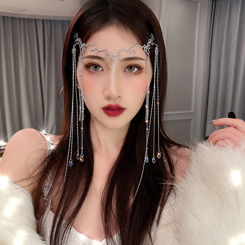AliExpress Elegant Korean style Shinning Rhinestones Long Tassel Hairwear Waterdrop Crystal HairBand Forehead Hair Accessories PartyJewelry