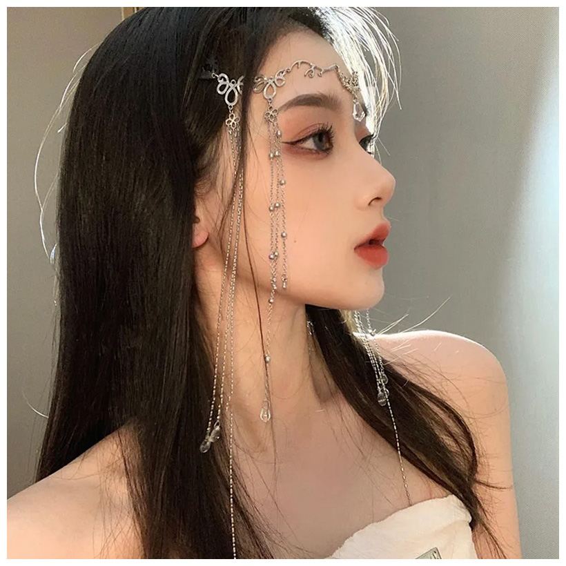 AliExpress Elegant Korean style Shinning Rhinestones Long Tassel Hairwear Waterdrop Crystal HairBand Forehead Hair Accessories PartyJewelry, view 6