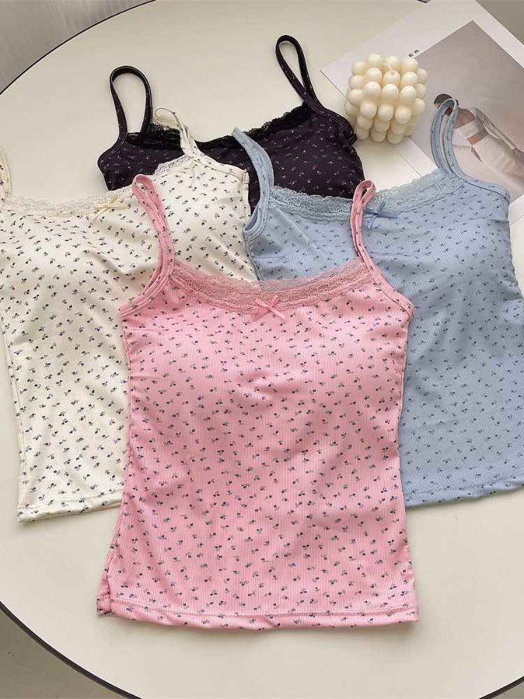 AliExpress Lace Floral Slim Tank Crop Top with Bow