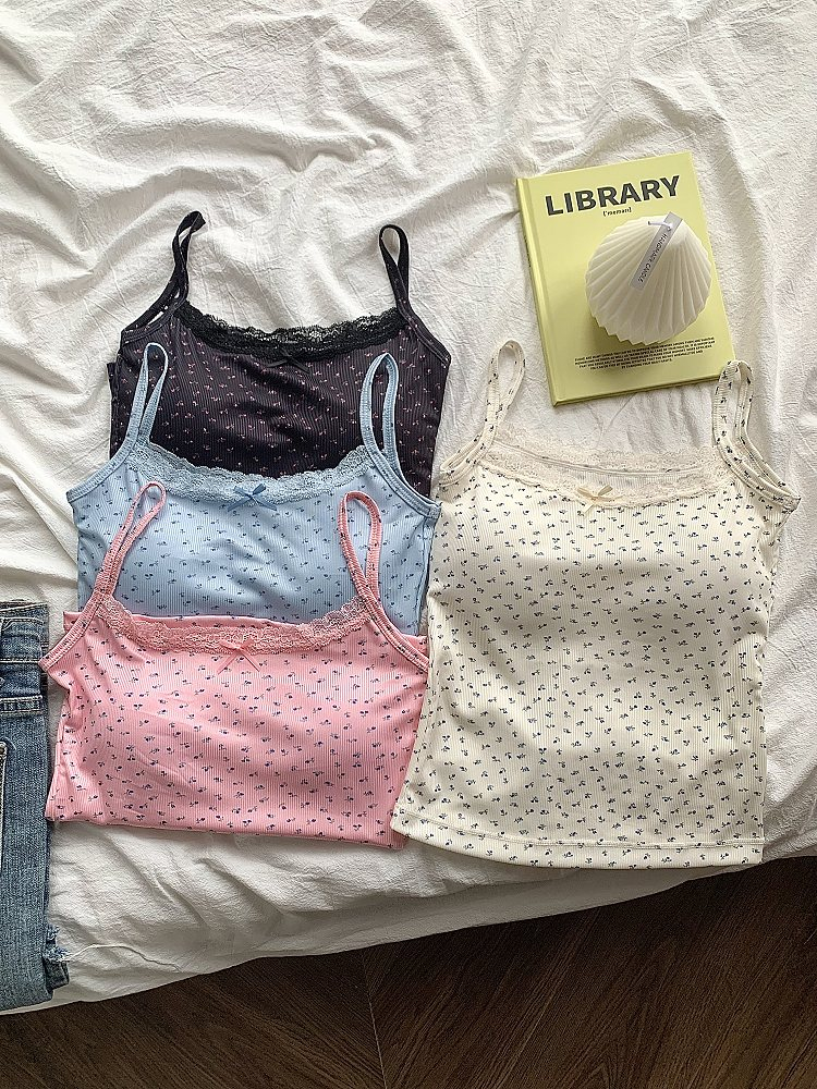 AliExpress Lace Floral Slim Tank Crop Top with Bow, view 2