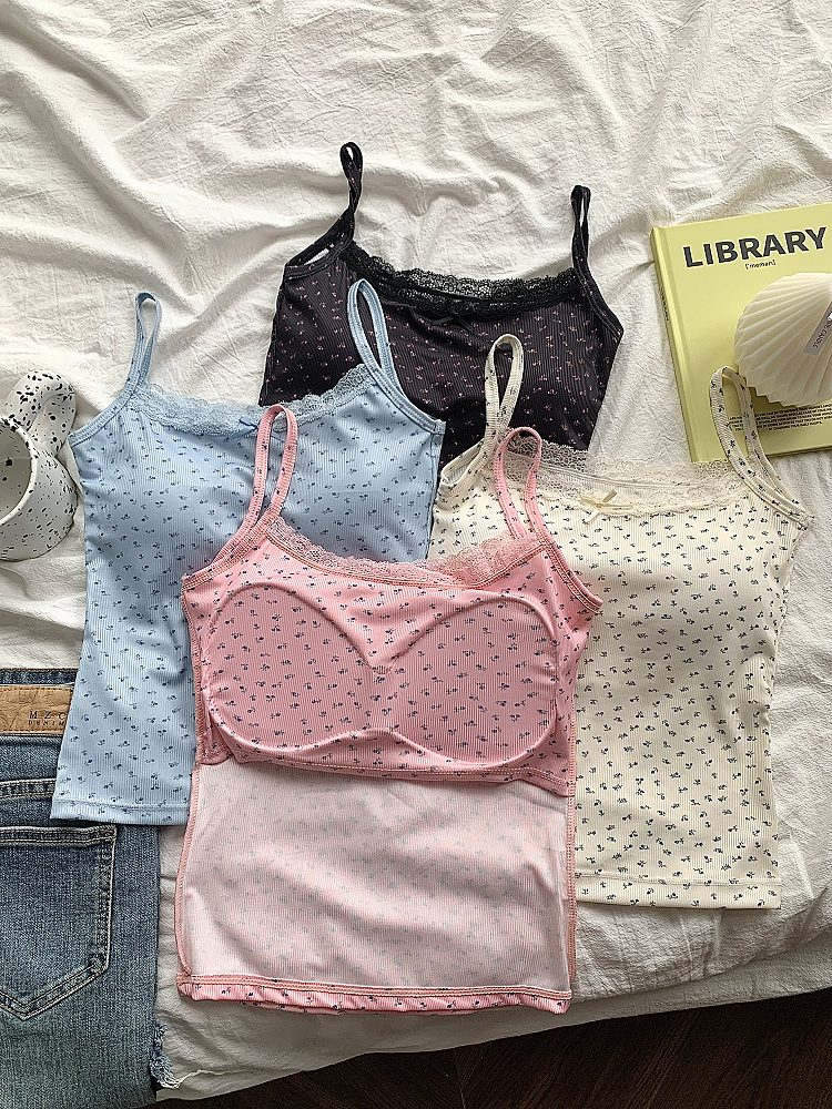 AliExpress Lace Floral Slim Tank Crop Top with Bow, view 4