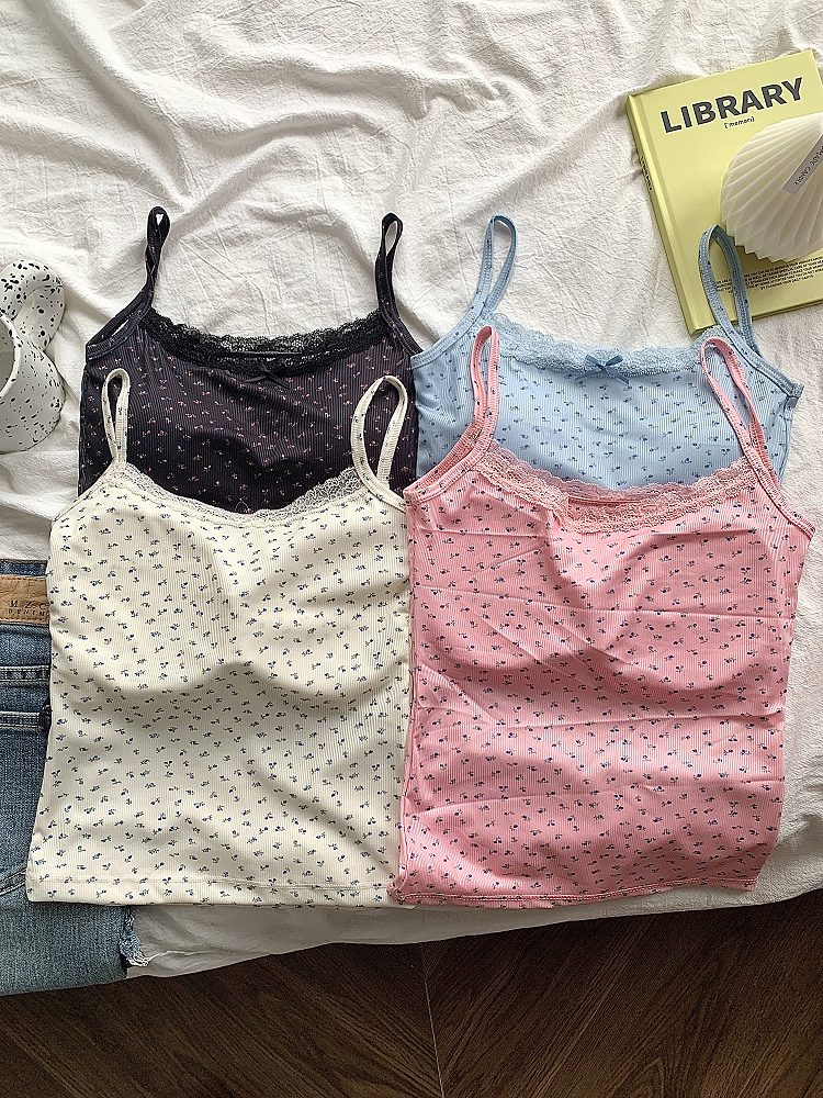 AliExpress Lace Floral Slim Tank Crop Top with Bow, view 5