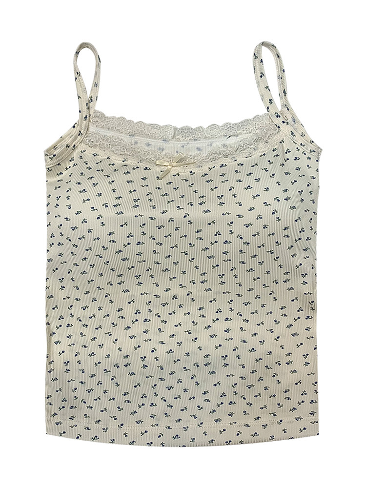AliExpress Lace Floral Slim Tank Crop Top with Bow, view 6