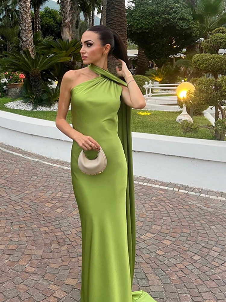 AliExpress Elegant Ribbon Halter Dress Women Solid Off Shoulder Sleeveless Backless Slim Maxi Dresses 2025 Summer Autumn Party Robes Lady, view 3