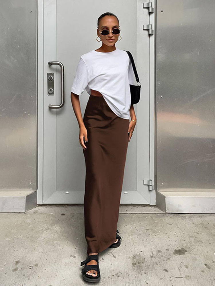 AliExpress Satin Black High-Waist Trumpet Skirt